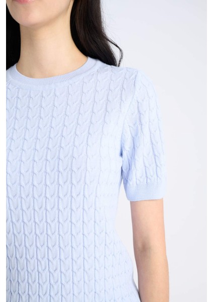Regular Fit Bisiklet Yaka Basic Düz Triko Kısa Kollu Kazak D3306AX25SM
