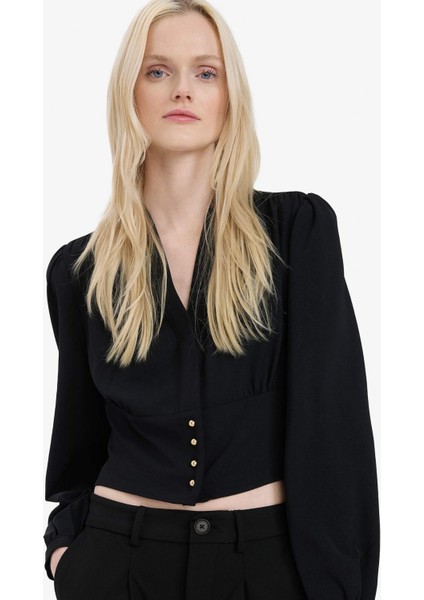 Fitted V Yaka Krep Uzun Kollu Bluz E6594AX25SP