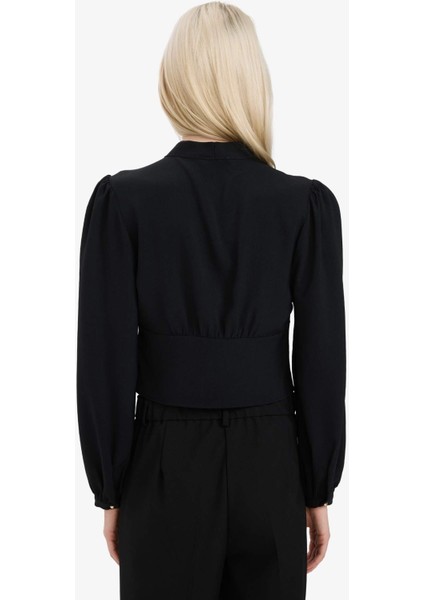 Fitted V Yaka Krep Uzun Kollu Bluz E6594AX25SP