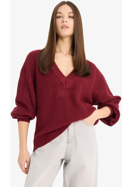 Oversize Geniş Kalıp V Yaka Triko Kazak