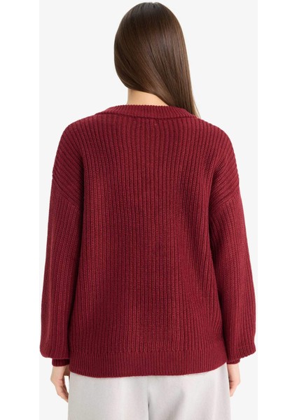 Oversize Geniş Kalıp V Yaka Triko Kazak