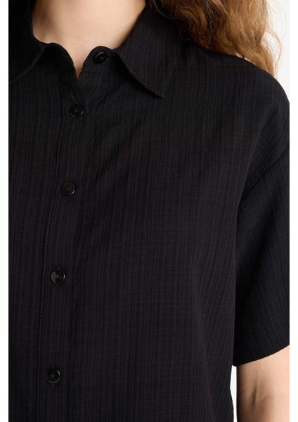 Oversize Geniş Kalıp Basic Düz Kısa Kollu Gömlek A9135AX25SM