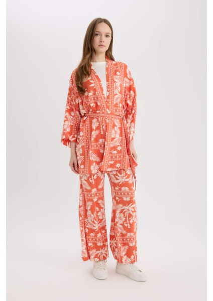 Relax Fit Desenli Kuşaklı Kimono D5443AX25SP