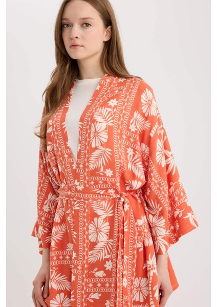 Relax Fit Desenli Kuşaklı Kimono D5443AX25SP