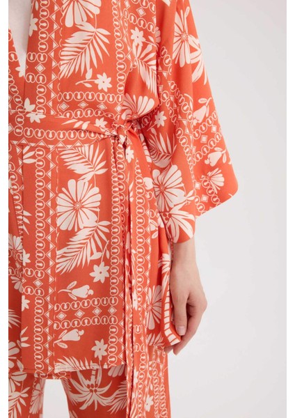 Relax Fit Desenli Kuşaklı Kimono D5443AX25SP