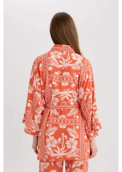 Relax Fit Desenli Kuşaklı Kimono D5443AX25SP