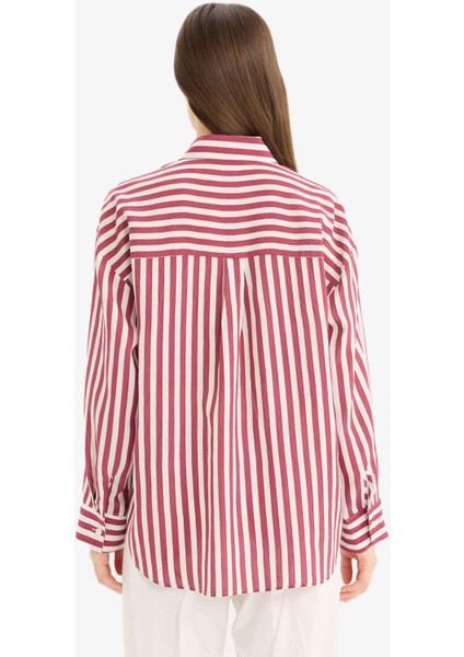 Oversize Geniş Kalıp Çizgili Uzun Kollu Gömlek