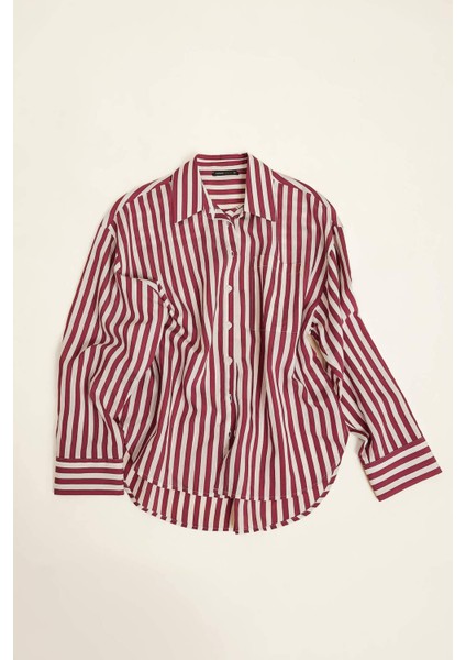 Oversize Geniş Kalıp Çizgili Uzun Kollu Gömlek