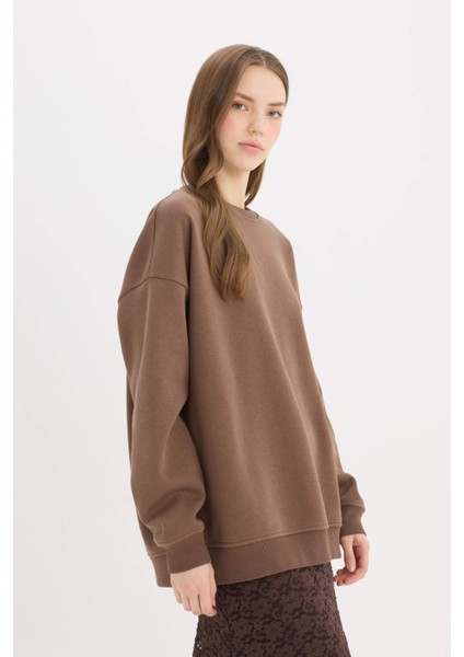 Oversize Geniş Kalıp Bisiklet Yaka Basic Düz Kalın Sweatshirt Y1346AZ25SP