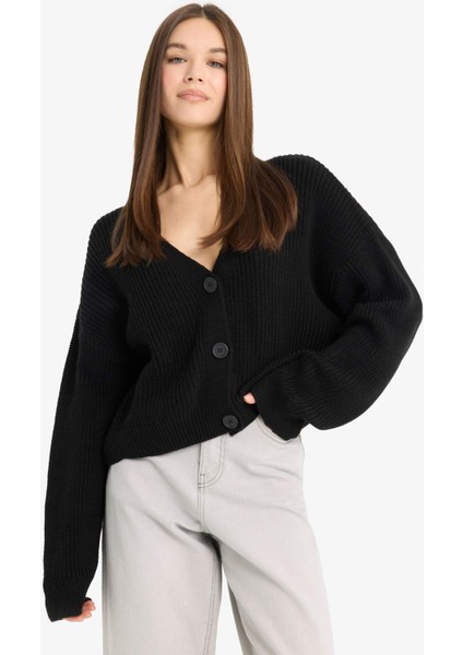 Regular Fit V Yaka Düğmeli Triko Hırka U2052AZ25WN