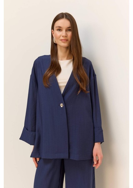 Relax Fit V Yaka Krinkıl Kumaş Uzun Kollu Tesettür Tunik