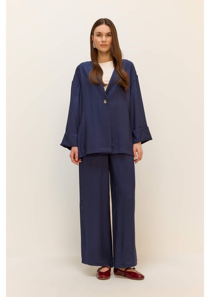 Relax Fit V Yaka Krinkıl Kumaş Uzun Kollu Tesettür Tunik