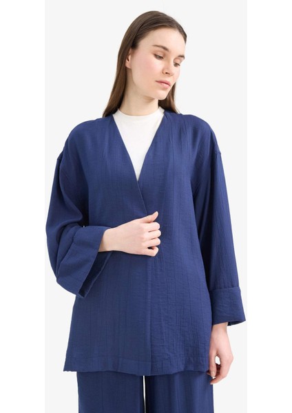 Relax Fit V Yaka Krinkıl Kumaş Uzun Kollu Tesettür Tunik