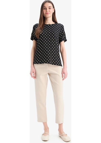 Regular Fit Bisiklet Yaka Desenli Bürümcük Kısa Kollu Tişört E7324AX25SM