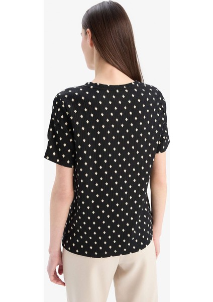 Regular Fit Bisiklet Yaka Desenli Bürümcük Kısa Kollu Tişört E7324AX25SM