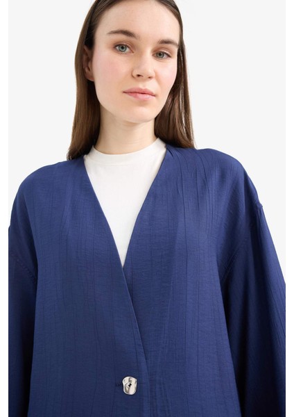 Relax Fit V Yaka Krinkıl Kumaş Uzun Kollu Tesettür Tunik