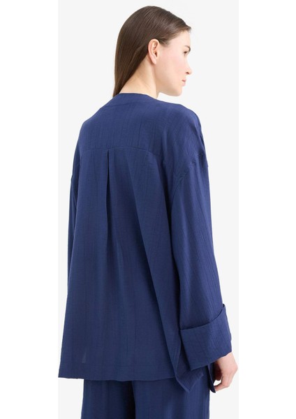 Relax Fit V Yaka Krinkıl Kumaş Uzun Kollu Tesettür Tunik