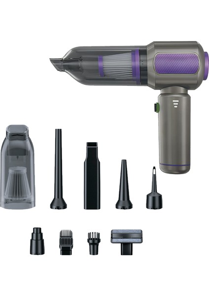 Ahv-19 Kablosuz Araç Içi Süpürge Mor | 17000PA Güçlü Vakum | Fırçasız Motor | Üfleme & Vakum