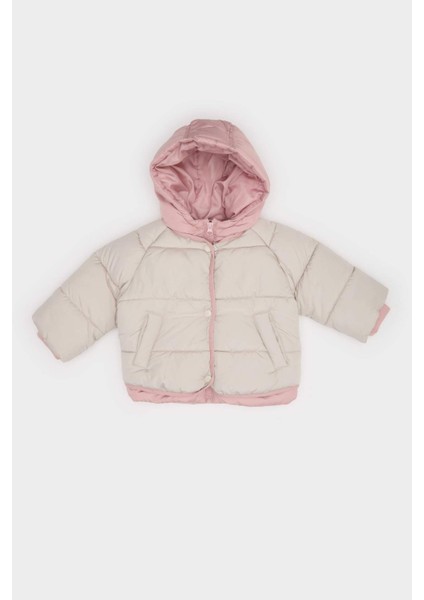 Kız Bebek Kapüşonlu Fermuarlı Çok Renkli Çıtçıtlı Fermuarlı Şişme Mont C5312A525AU