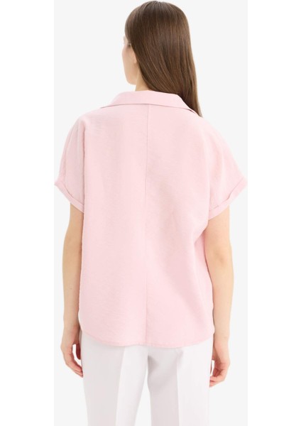Comfort Fit Gömlek Yaka Basic Düz Kısa Kollu Bluz E5989AX25SP