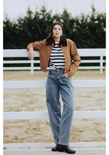 Regular Fit Kontrast Yakalı Fermuarlı Cepli Pamuklu Ceket Mont E6260AX25SP