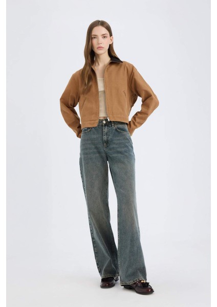 Regular Fit Kontrast Yakalı Fermuarlı Cepli Pamuklu Ceket Mont E6260AX25SP