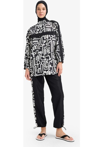 Regular Fit Su Geçirmez 3'lü Desenli Burkini Tesettür Mayo Takım E7996AX25HS