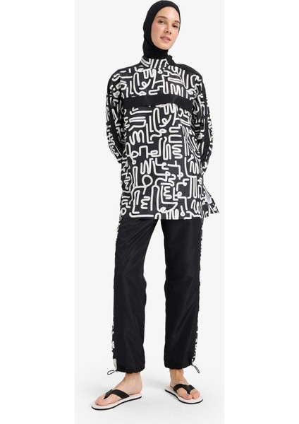 Regular Fit Su Geçirmez 3'lü Desenli Burkini Tesettür Mayo Takım E7996AX25HS