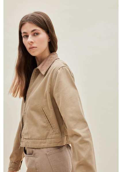 Regular Fit Kontrast Yakalı Cepli Pamuklu Ceket Mont E6260AX25SP