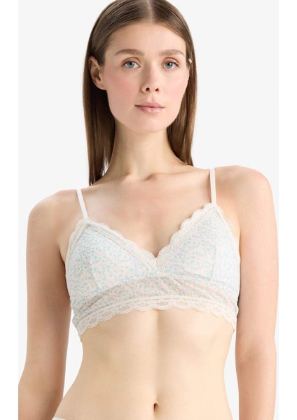 Çiçek Desenli Çıkarılabilir Pedli Dantel Detaylı Bra-Fall in Love E7032AX25SP