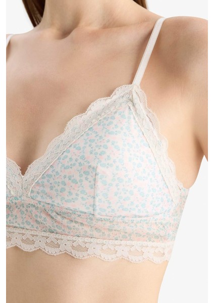 Çiçek Desenli Çıkarılabilir Pedli Dantel Detaylı Bra-Fall in Love E7032AX25SP
