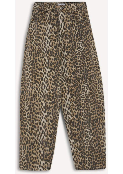 Baggy Fit Leopar Desenli Yüksek Bel Standart Boy Gabardin Pantolon D8149AX25SP