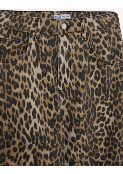 Baggy Fit Leopar Desenli Yüksek Bel Standart Boy Gabardin Pantolon D8149AX25SP