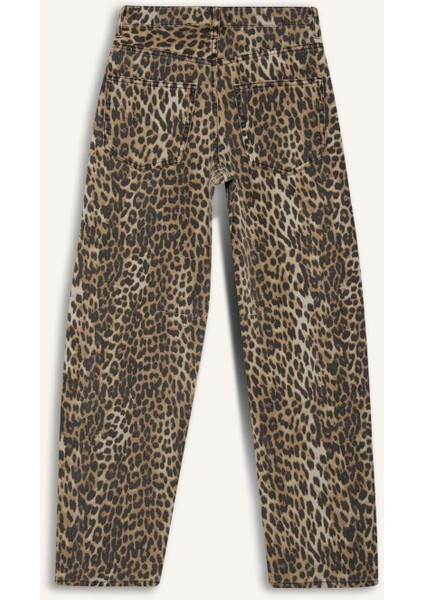 Baggy Fit Leopar Desenli Yüksek Bel Standart Boy Gabardin Pantolon D8149AX25SP