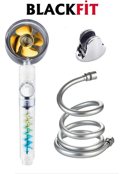 Siyah Özel Seri Pervaneli Duş Başlığı Seti, Su Tasarruflu, Turbo Fan, Kolay Kullanım