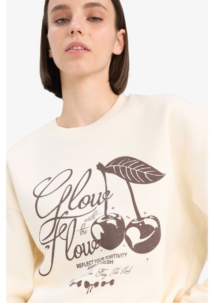 Coool Oversize Geniş Kalıp Bisiklet Yaka Baskılı Kalın Sweatshirt E7638AX25SP