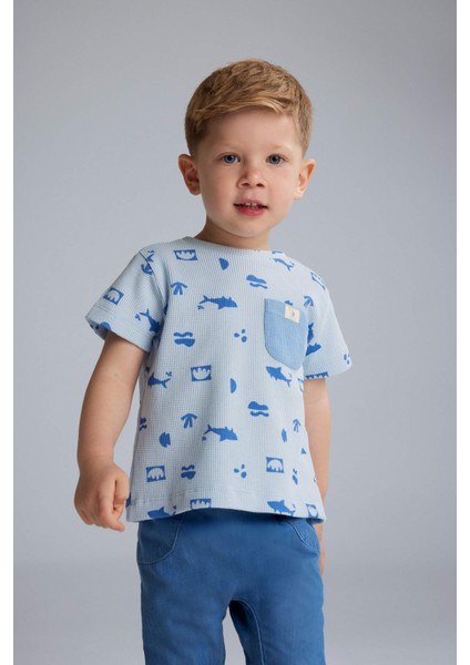 Erkek Bebek 2'li Takım Baskılı Kısa Kollu Tişört Jean Pantolon