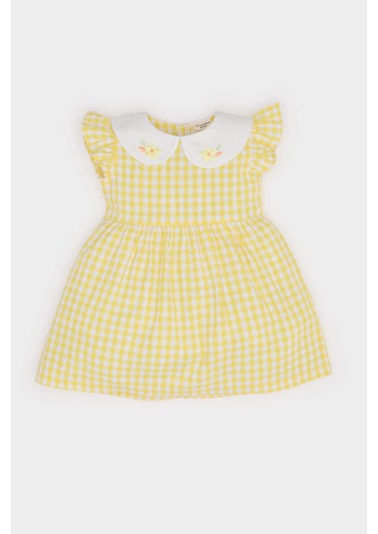 Kız Bebek Bebe Yaka Kareli Kısa Kollu Poplin Yazlık Elbise C4536A525SM
