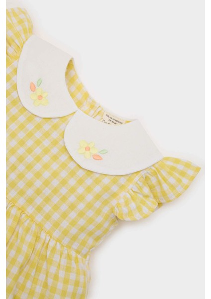 Kız Bebek Bebe Yaka Kareli Kısa Kollu Poplin Yazlık Elbise C4536A525SM