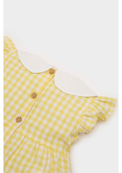 Kız Bebek Bebe Yaka Kareli Kısa Kollu Poplin Yazlık Elbise C4536A525SM