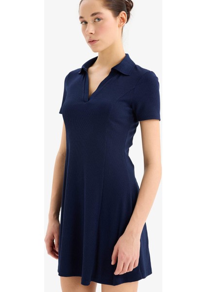 Coool Polo Yaka Fitilli Kaşkorse Kısa Kollu Mini Elbise E5327AX25SP