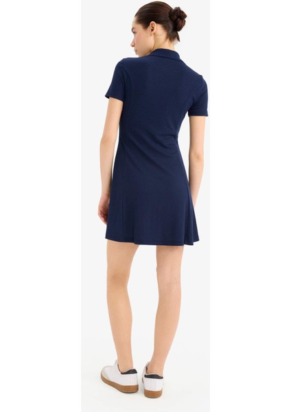 Coool Polo Yaka Fitilli Kaşkorse Kısa Kollu Mini Elbise E5327AX25SP