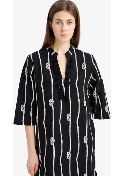 Regular Fit Desenli Pamuklu Midi Plaj Elbisesi-Fall in Love E5099AX25SP