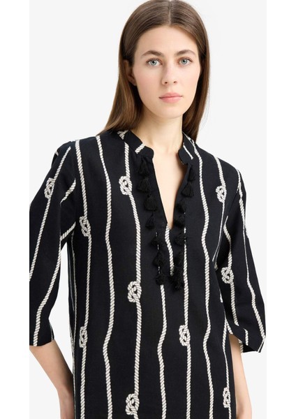 Regular Fit Desenli Pamuklu Midi Plaj Elbisesi-Fall in Love E5099AX25SP