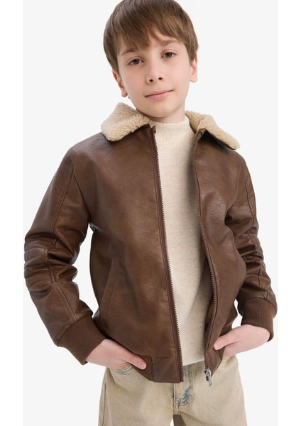 Erkek Çocuk Polo Yaka Pelüş Astar Fermuarlı Mont E7380A825AU