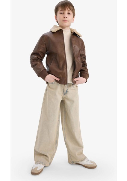 Erkek Çocuk Polo Yaka Pelüş Astar Fermuarlı Mont E7380A825AU