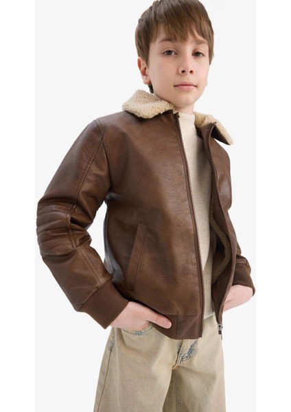 Erkek Çocuk Polo Yaka Pelüş Astar Fermuarlı Mont E7380A825AU
