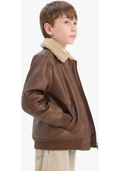 Erkek Çocuk Polo Yaka Pelüş Astar Fermuarlı Mont E7380A825AU