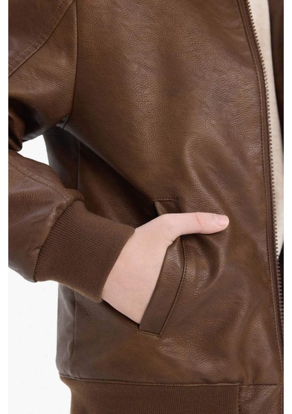 Erkek Çocuk Polo Yaka Pelüş Astar Fermuarlı Mont E7380A825AU