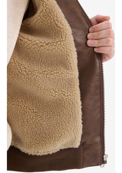 Erkek Çocuk Polo Yaka Pelüş Astar Fermuarlı Mont E7380A825AU